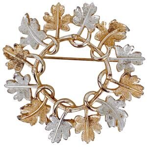 VTG Signed Sarah Coventry 50s, 60s Gold Silver Tone Leaf Wreath Brooch Jewelry